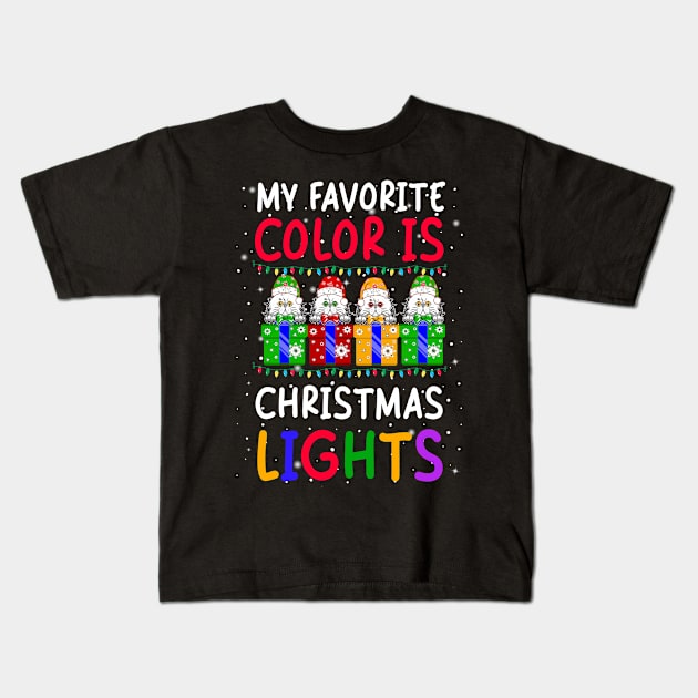 My Favorite Color Is Christmas Lights Cute Cats Christmas Kids T-Shirt by egcreations